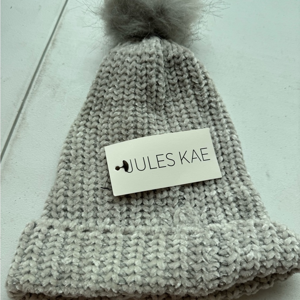 Jules Kae Gray Chunky Knit Beanie with Pom-Pom